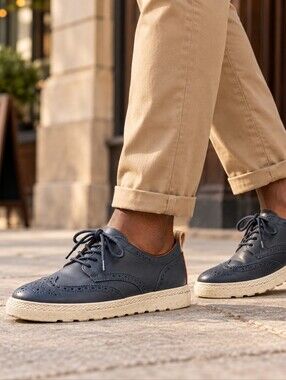 PF Flyers Van Buren Men’s 8.5 Navy Leather Wingtip Sneakers